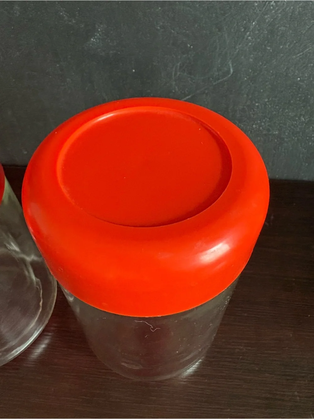 Massimo Vignelli Set of 2 Vintage Orange Glass Canisters.